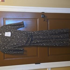 Stockholm Atelier-Brn/tan crinkled short sleeved A line dress with band S 6 NWT.